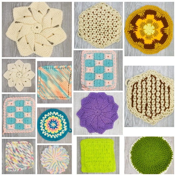 Crochet / knit yarn craft hot pads / trivets bundle of 14 handmade crafts diy - Picture 1 of 16